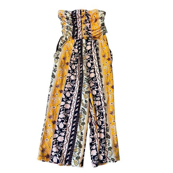J for Justify Pants - New Womens Strapless Floral Print Jumpsuit Boho Style Yellow Short girls Style